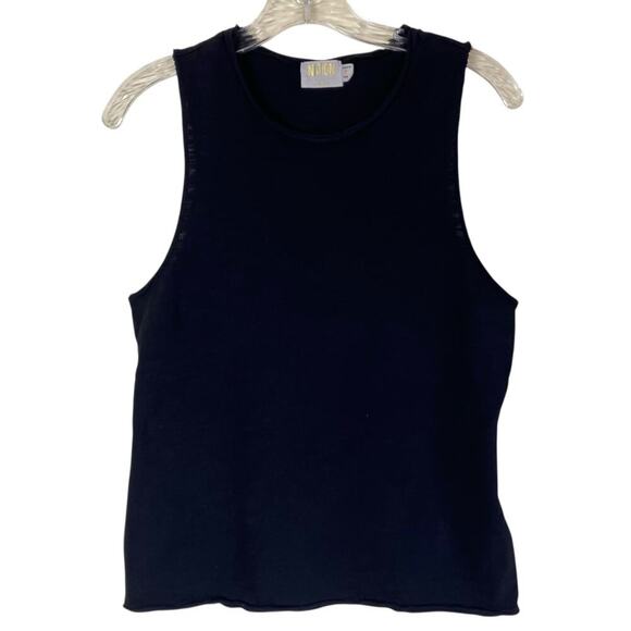 Nation LTD Basic Black Cotton Tank Top Distressed Rolled Trims Casual Minimalist - Picture 1 of 16